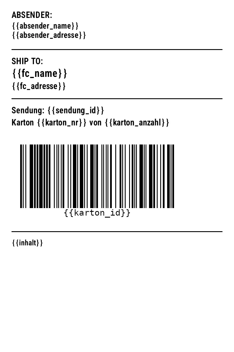 ZPL preview: Amazon FBA box label: 4 × 6 in shipment label with box ID barcode