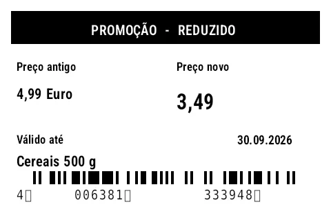 Prévia de Etiqueta de promoção/preço especial