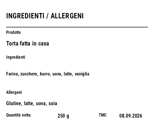 Anteprima di Etichetta allergeni/ingredienti
