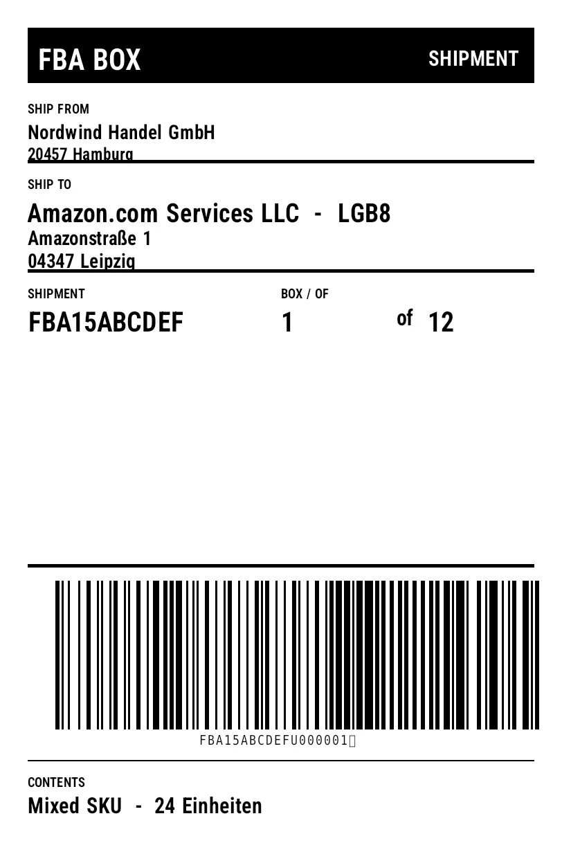 Preview of Amazon FBA box label