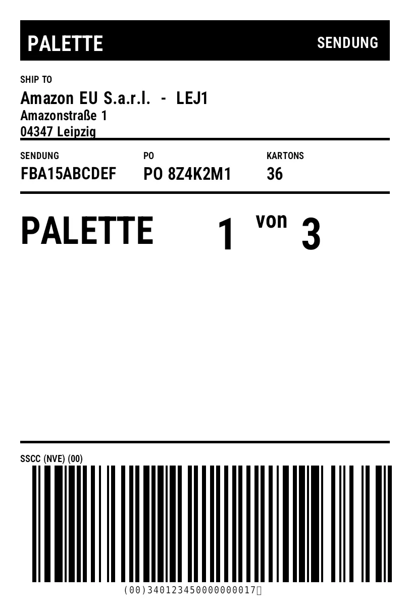 Vorschau von Amazon-Palettenlabel