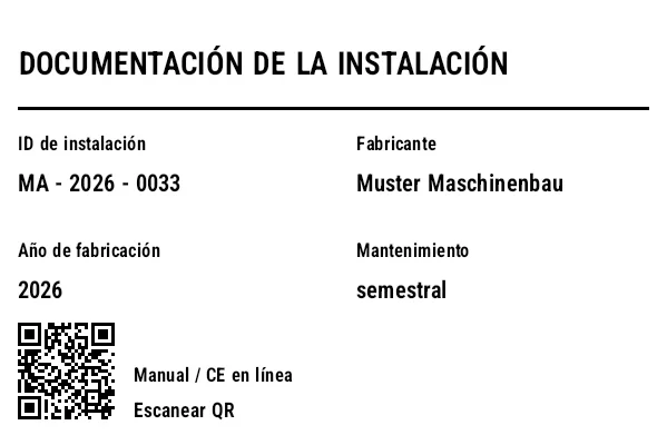 Vista previa de Etiqueta de instalación/documentación con QR