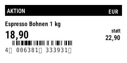 Vorschau von Preisschild mit Barcode und Streichpreis
