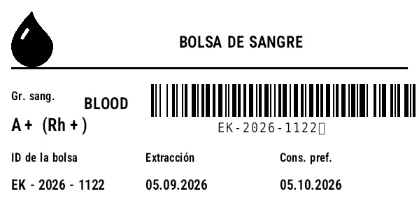 Vista previa de Etiqueta de bolsa de sangre