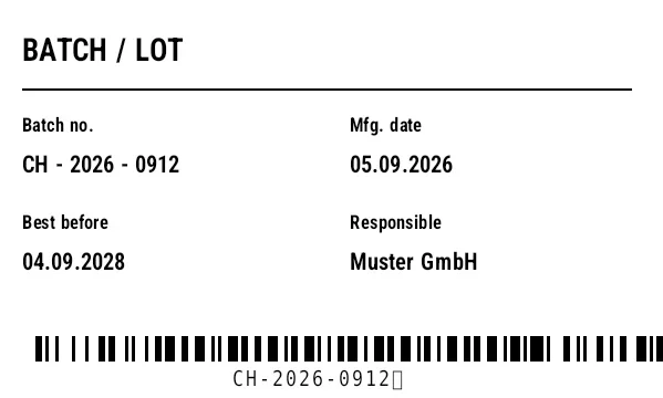 Preview of Batch / Lot Label
