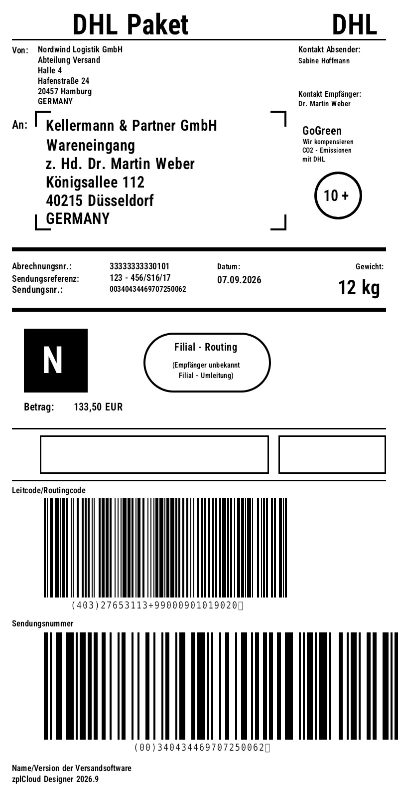 Vorlage DHL-Paketetikett