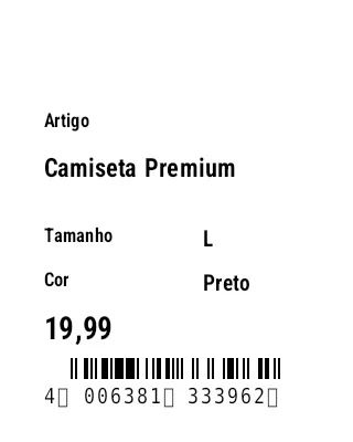 Prévia de Etiqueta pendente (vestuário)