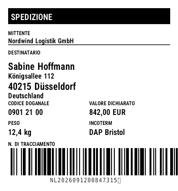 Anteprima di Spedizione internazionale