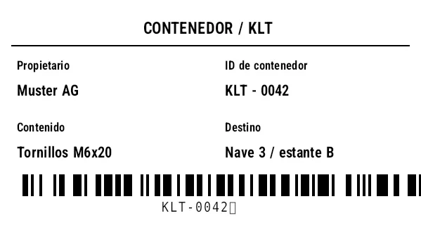 Vista previa de Etiqueta para contenedor KLT/reutilizable
