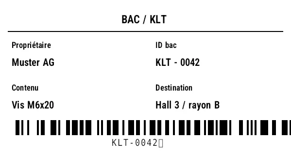 Aperçu de Étiquette bac KLT / contenant réutilisable