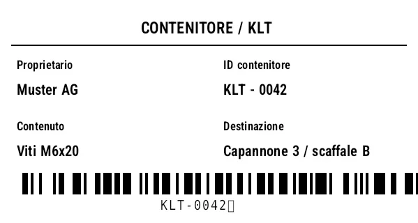 Anteprima di Etichetta per contenitori riutilizzabili (KLT)