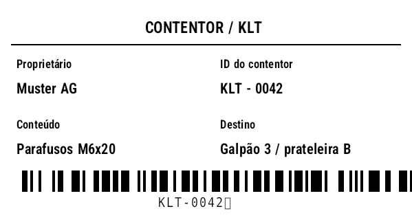 Prévia de Etiqueta de contentor retornável (KLT)