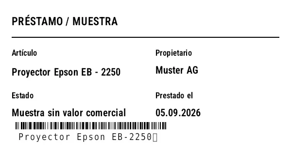 Vista previa de Etiqueta de préstamo / muestra