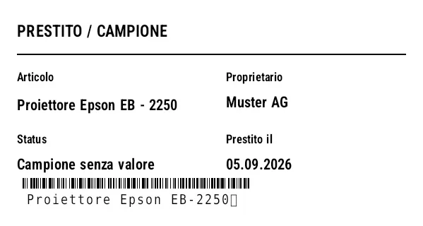 Anteprima di Etichetta prestito / campione