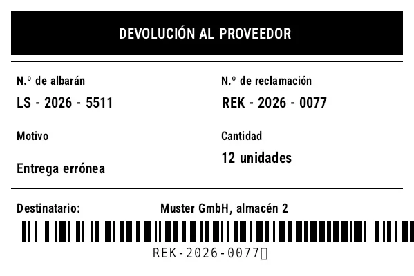 Vista previa de Devolución a proveedor (RTV)