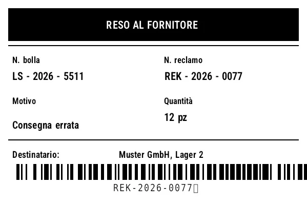 Anteprima di Reso al fornitore (RTV)