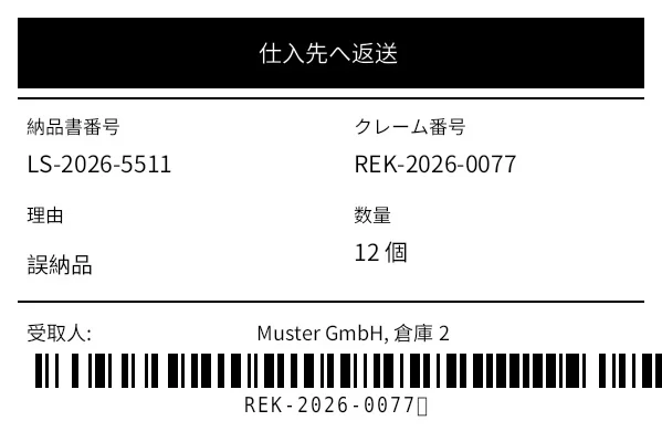 プレビュー: 仕入先返品ラベル (RTV)