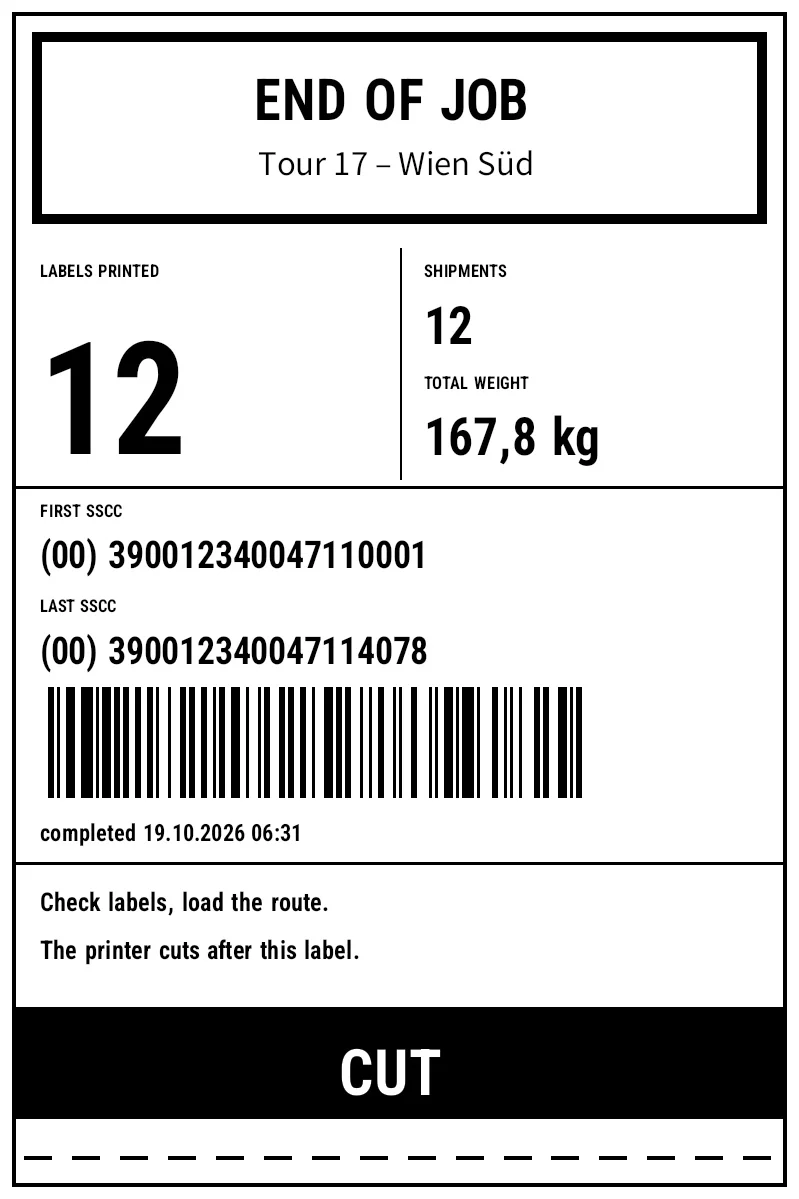 Preview of Logistics: End Label with Totals and Cut