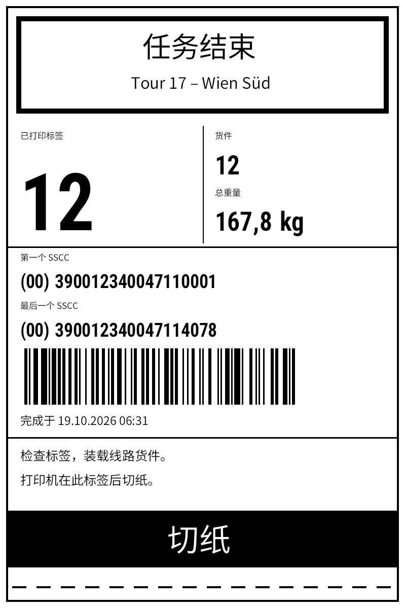 预览：物流：带汇总和切纸标记的结束标签