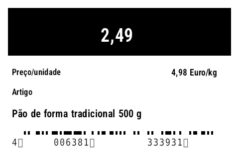 Prévia de Etiqueta de preço de gôndola