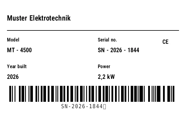 Preview of Serial Number Label / Nameplate