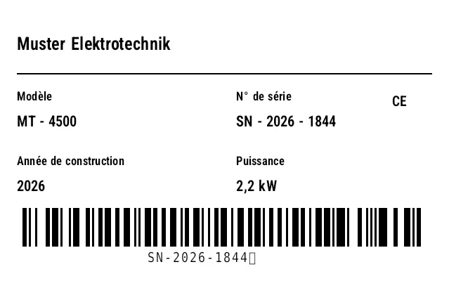 Aperçu de Plaque signalétique / numéro de série (nameplate)