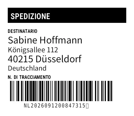 Anteprima di Spedizione con carattere personalizzato