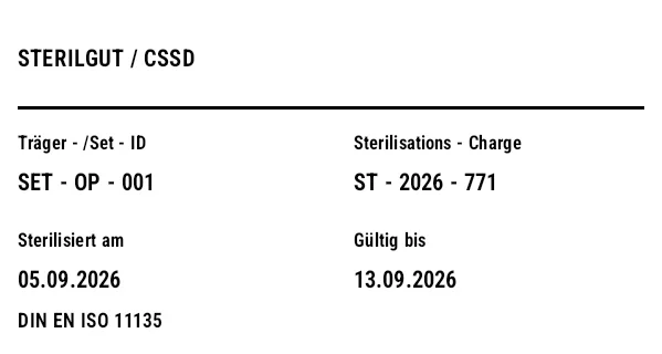 Vorschau von Sterilgut-/Instrumentenetikett (CSSD)