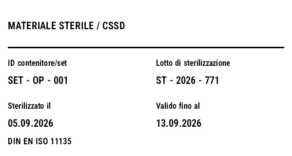 Anteprima di Etichetta materiale sterile/strumenti (CSSD)