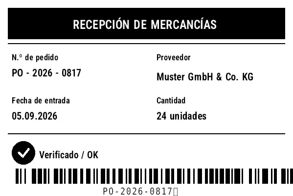 Vista previa de Etiqueta de recepción de mercancías