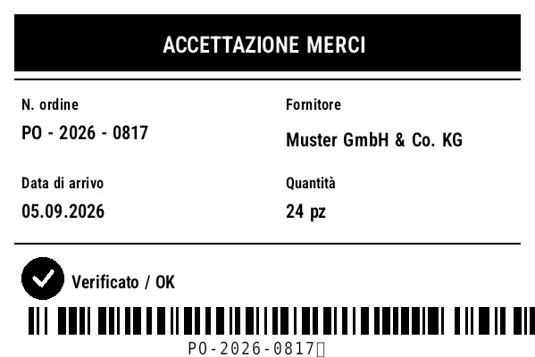 Anteprima di Etichetta di accettazione merci