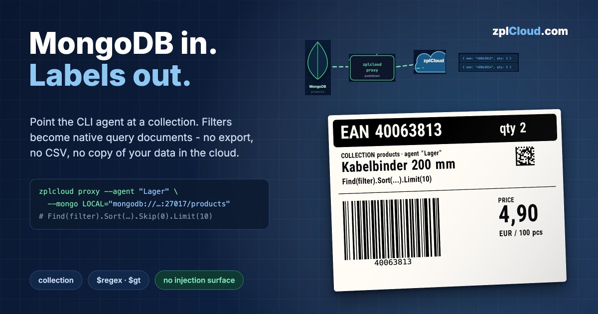 Connect a Local MongoDB as a Label Datasource with the zplCloud CLI